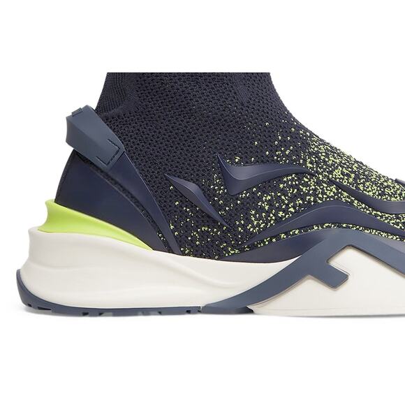 $1,395 NIB Fendi Navy Multicolor Contrast Knit Sock Style High Top Sneakers 12 D main image 4